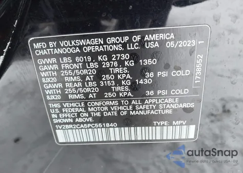 2026 Volkswagen Atlas Cross Sport Se With Technology z USA, uszkodzony, nr VIN 1V2KC2CA8TC200786